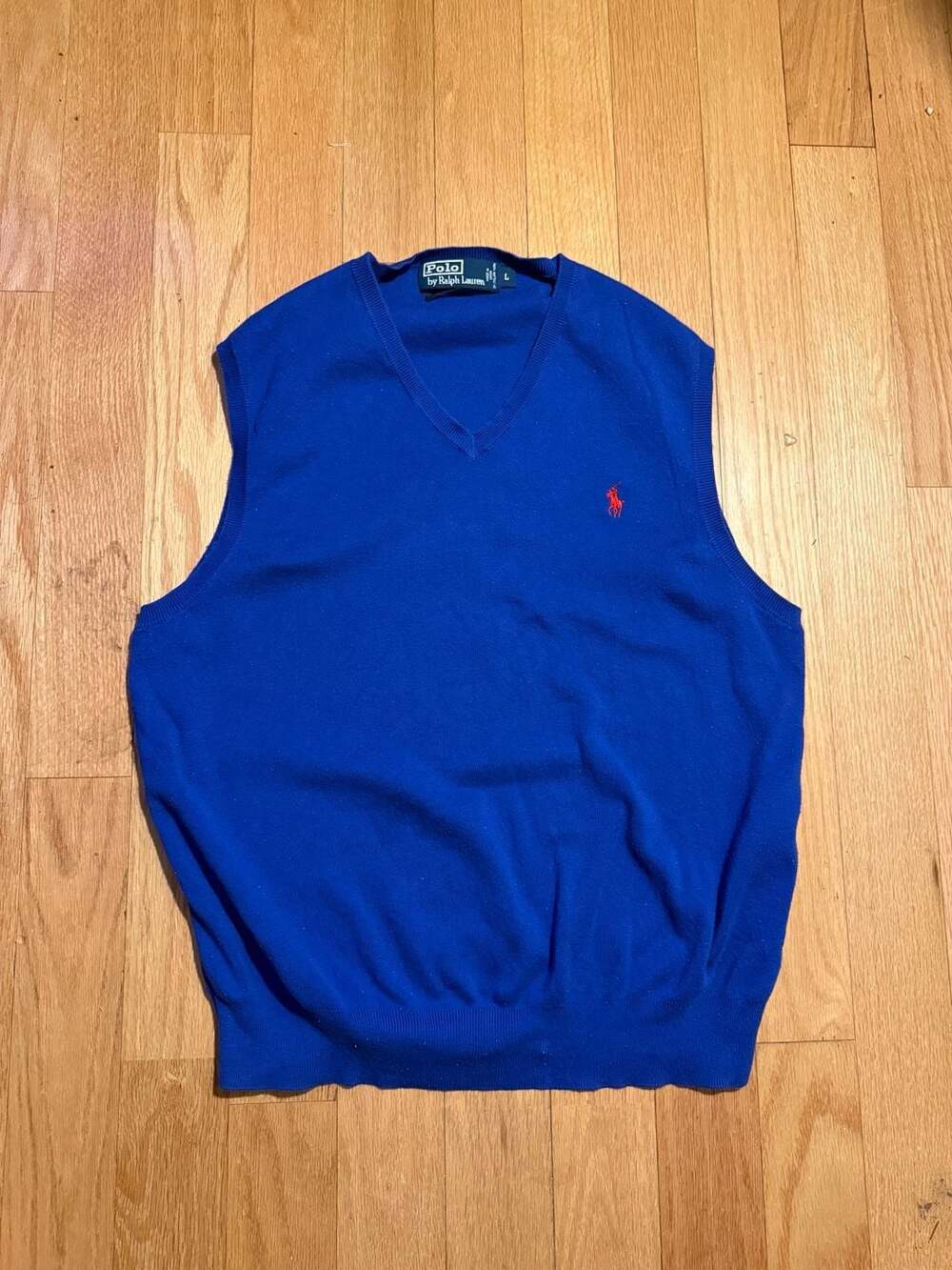 Polo Ralph Lauren V-Neck Sweater Vest Size L Blue Pima